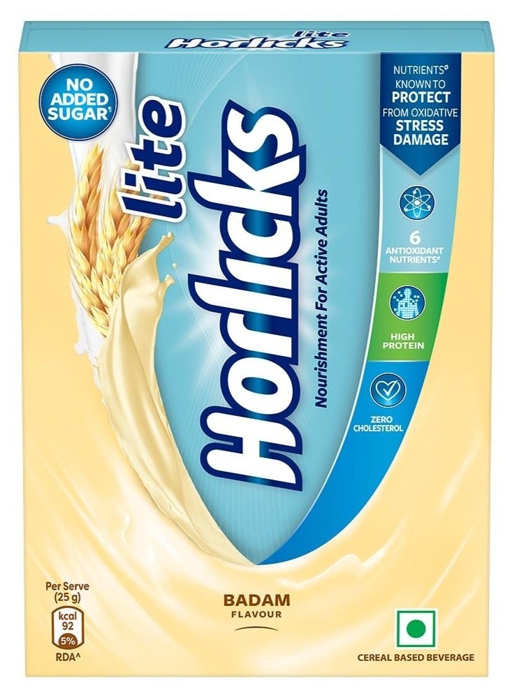 Horlicks Lite 450g, Energy for Active Adults | High Protein, No Added Sugar, 24 Vital Nutrients | Badam Flavor - Image 1
