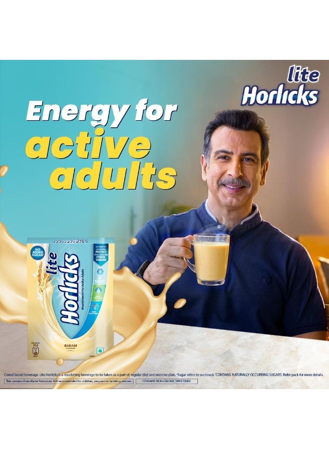 Horlicks Lite 450g, Energy for Active Adults | High Protein, No Added Sugar, 24 Vital Nutrients | Badam Flavor - Image 2