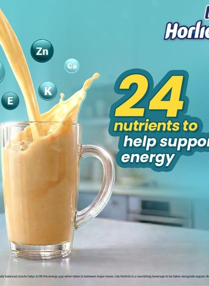Horlicks Lite 450g, Energy for Active Adults | High Protein, No Added Sugar, 24 Vital Nutrients | Badam Flavor - Image 3