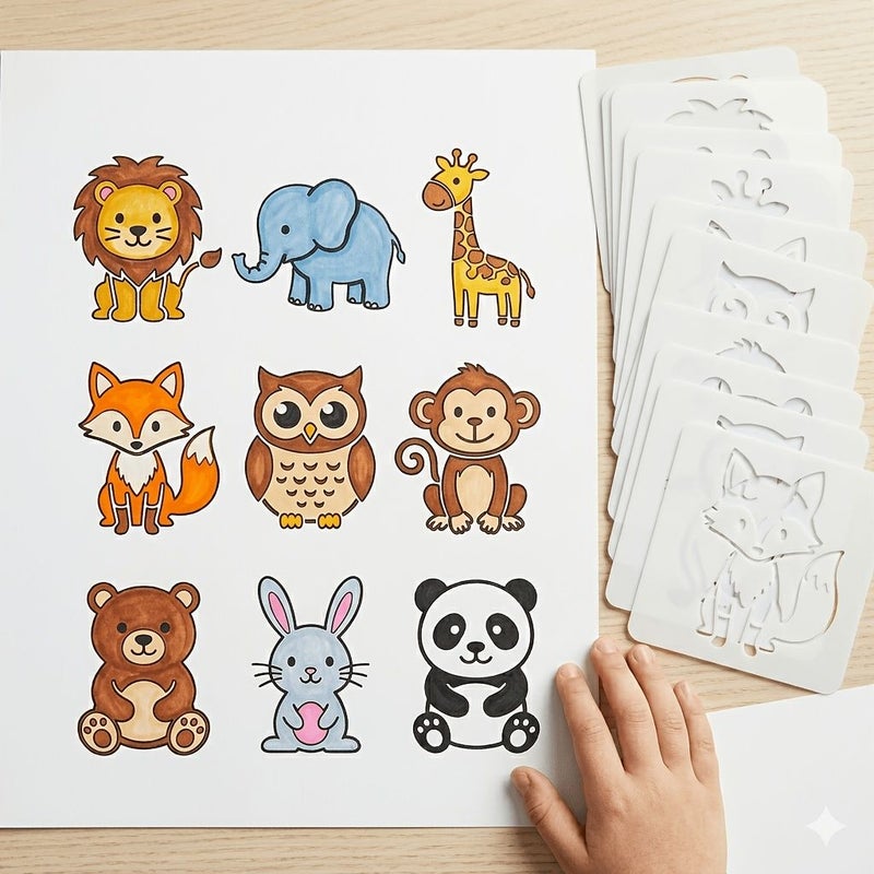 9pcs Washable Animal Drawing Stencils For Paper Fabric And Wood Diy - Image 4