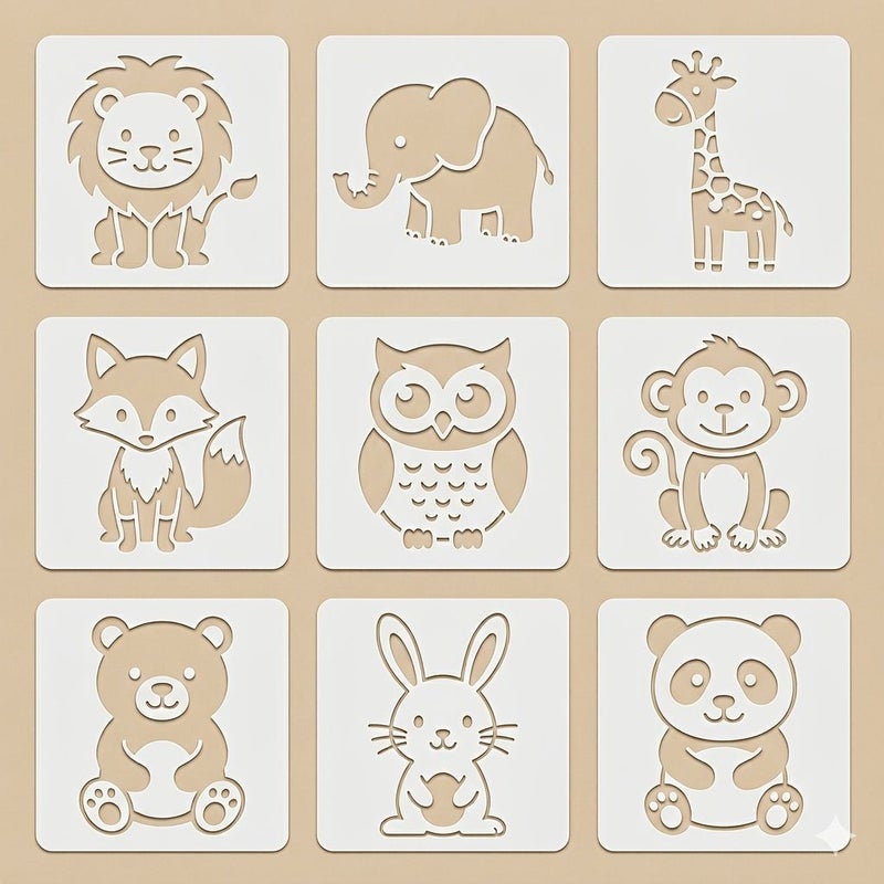 9pcs Washable Animal Drawing Stencils For Paper Fabric And Wood Diy - Image 2