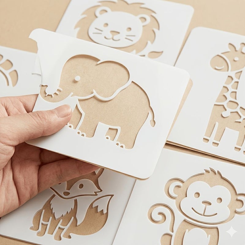 9pcs Washable Animal Drawing Stencils For Paper Fabric And Wood Diy - Image 1