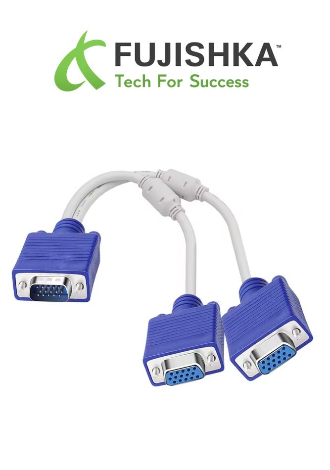فوجيشكا كابل تقسيم VGA – ذكر إلى 2 أنثى (15 دبوس) – لتكرار العرض على شاشتين – للكمبيوتر، اللابتوب، والبروجكتر - Image 1