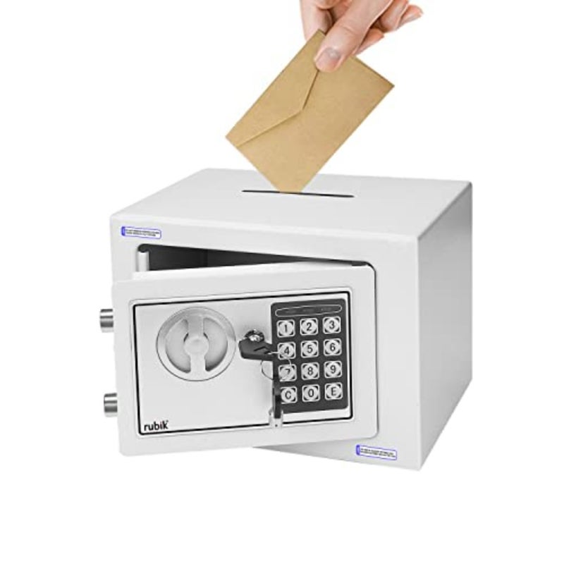 Mini Cash Deposit Drop Slot Safe Box with Key and Pin Code Option White - Image 5