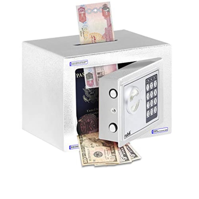 Mini Cash Deposit Drop Slot Safe Box with Key and Pin Code Option White - Image 1