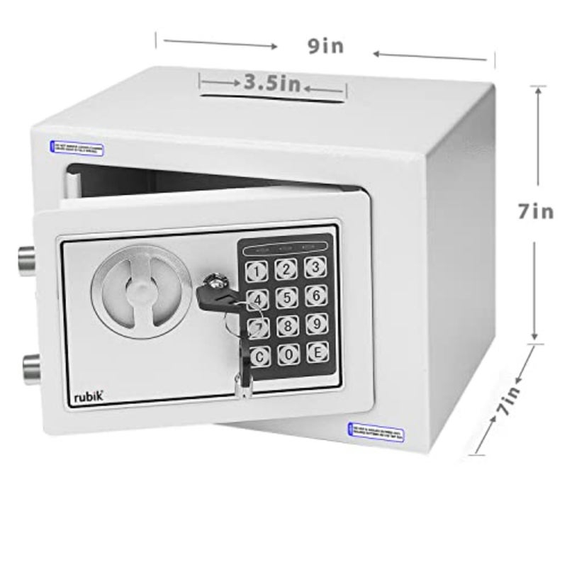 Mini Cash Deposit Drop Slot Safe Box with Key and Pin Code Option White - Image 3