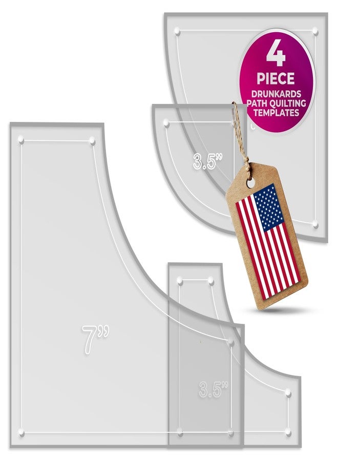 LaserThing Drunkard's Path Quilting Templates - 4-Piece Acrylic Set for Quilting, 7" & 3.5" with 1/4" Seam Allowance - Durable, Transparent Acrylic for Precise Cutting - for All Quilters - Clear - Image 1
