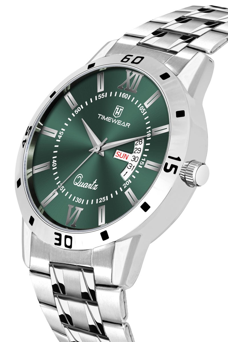 TIMEWEAR Analog Green Dial, Day Date Functioning, Stainless Steel Chain Watch for Men - Image 5