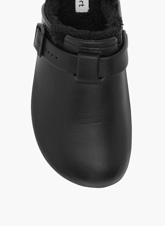 Le Confort Women Solid Bedroom Mules with Fur Accent and Buckle Detail