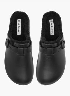 Le Confort Women Solid Bedroom Mules with Fur Accent and Buckle Detail  - Image 1