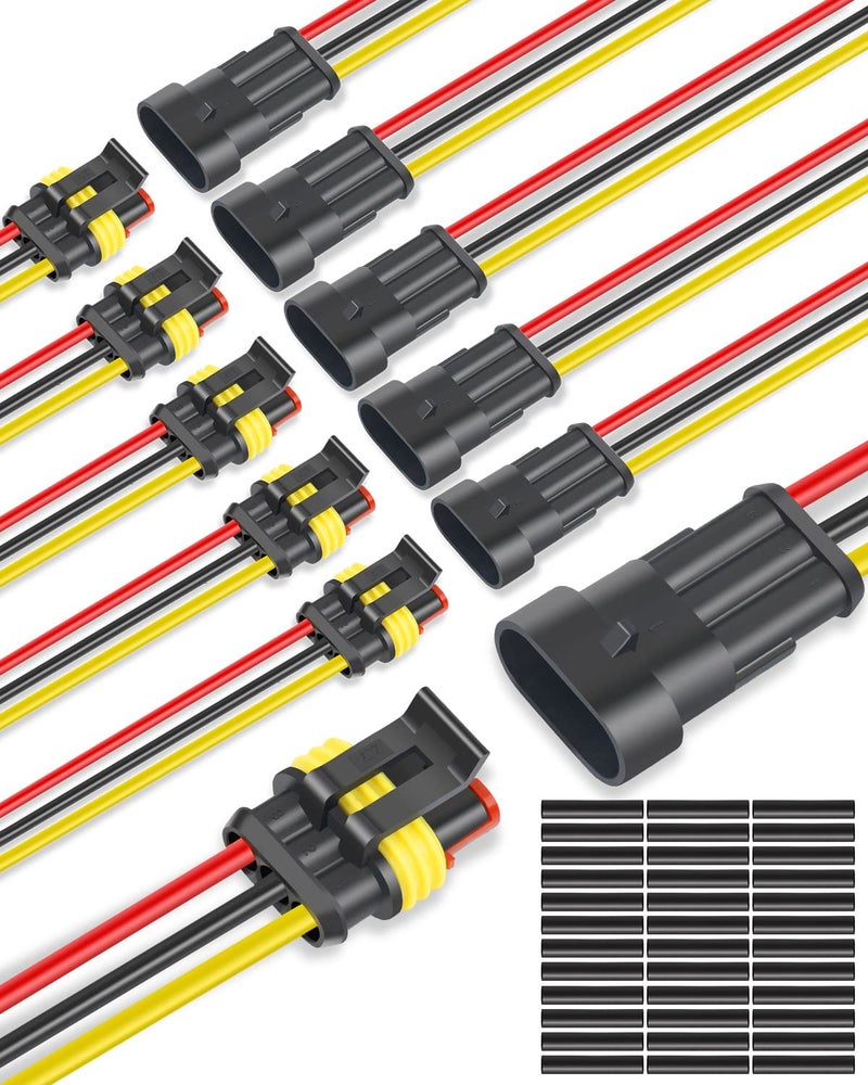 NAOEVO 3 Pin Connector Waterproof, 16 AWG 3 Wire Connectors, Automotive Electrical Connectors Male and Female Way With Heat Shrink Tubing for Car Truck Boat Wire Connection, 6 Kits - Image 1