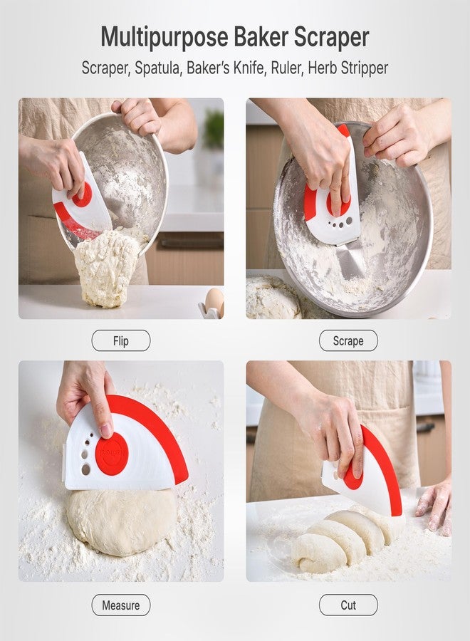 Nextrend BakerScraper - 5-in-1 Flexible Bowl Scraper, Bench Scraper and Dough Scraper with Stainless Steel Edge, Ruler & Herb Stripper - BPA Free, Dishwasher Safe - Red - Image 2