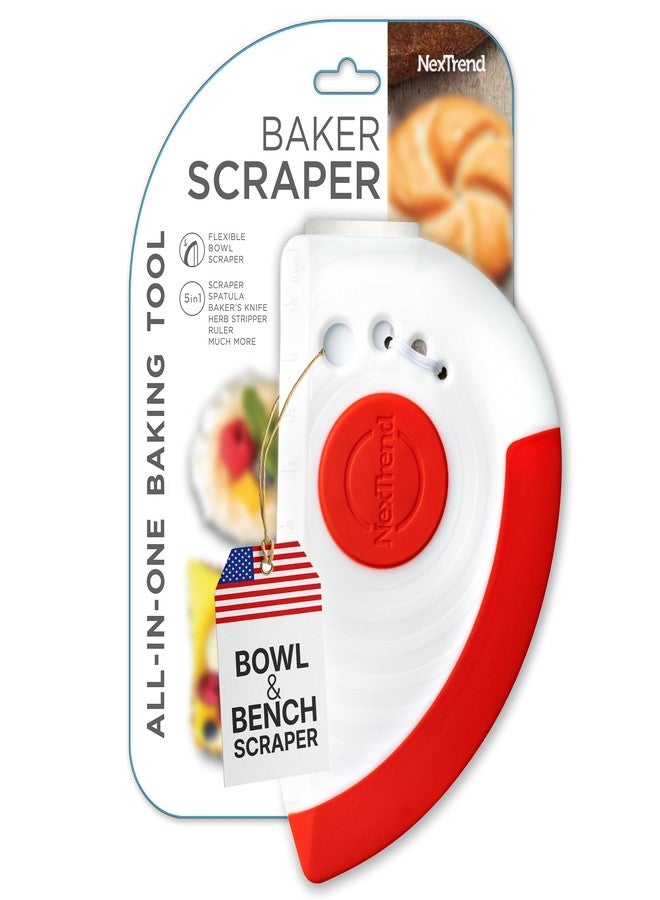 Nextrend BakerScraper - 5-in-1 Flexible Bowl Scraper, Bench Scraper and Dough Scraper with Stainless Steel Edge, Ruler & Herb Stripper - BPA Free, Dishwasher Safe - Red - Image 1