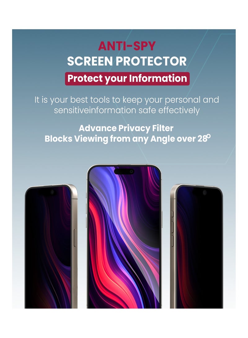Moxedo Moxedo Ultra Shield Tempered Glass Screen Protector Privacy 9H Hardness Full Coverage Anti-Spy Protection with Auto-Align Easy Applicator Compatible for iPhone 15 Pro 6.1 inch  - Image 3