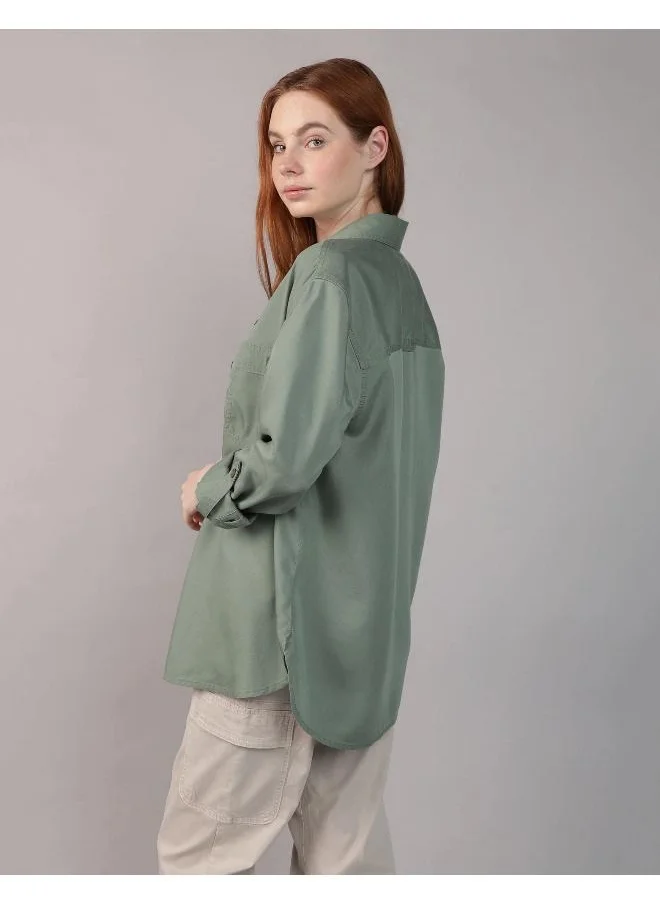 American Eagle AE Bestie Long-Sleeve Button-Up Shirt