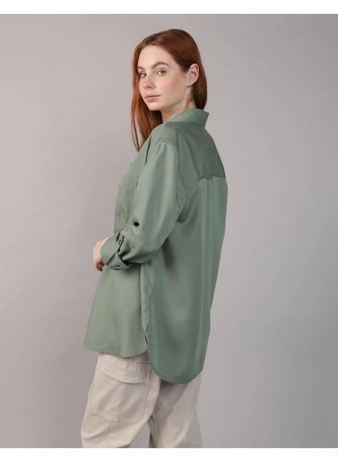 American Eagle AE Bestie Long-Sleeve Button-Up Shirt  - Image 2
