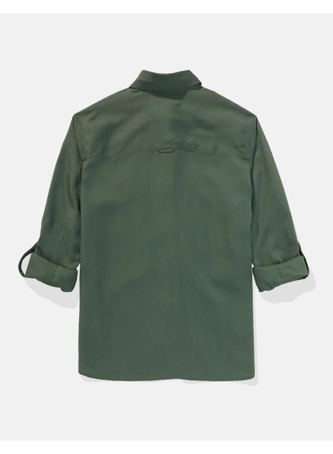American Eagle AE Bestie Long-Sleeve Button-Up Shirt  - Image 3