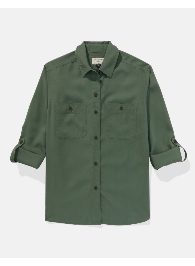 American Eagle AE Bestie Long-Sleeve Button-Up Shirt  - Image 3