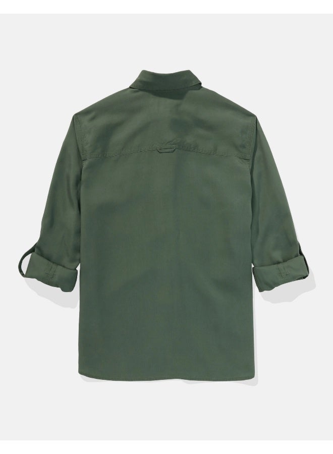 American Eagle AE Bestie Long-Sleeve Button-Up Shirt  - Image 2