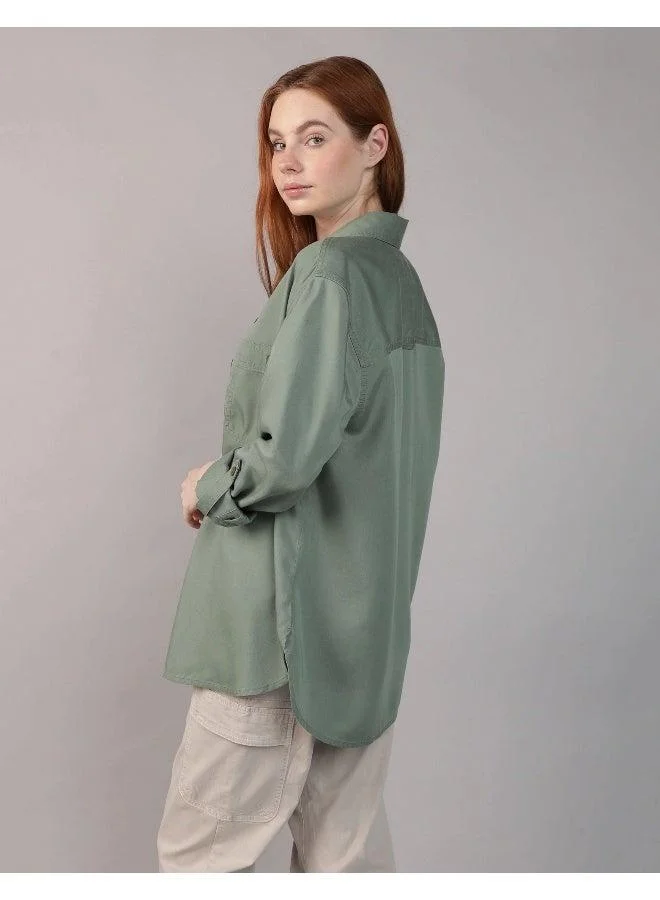 American Eagle AE Bestie Long-Sleeve Button-Up Shirt