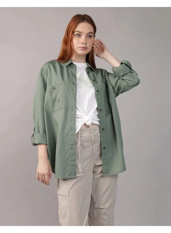 American Eagle AE Bestie Long-Sleeve Button-Up Shirt