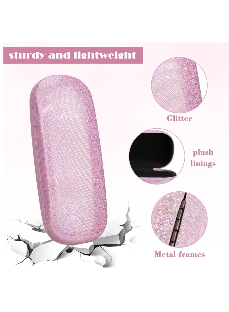 3-Pack Hard Shell PU Leather Eyeglasses Case, Portable Protective Sunglasses Holder, Glitter Glasses Case with Microfiber Cleaning Cloth for Men, Women, and Girls - Ideal for Travel, Study, and Work. - Image 2