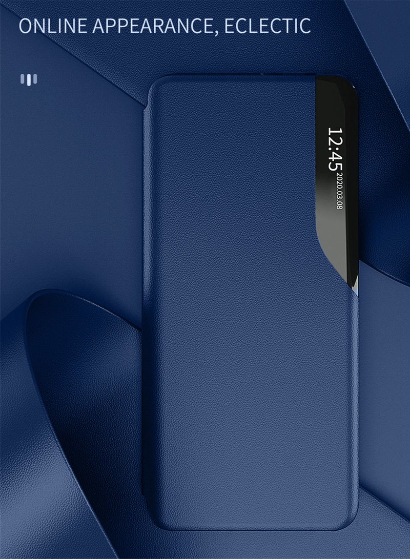 Wtech Smart Mirror Window Flip Phone Auto Sleep Wake Case Cover For Honor X7b 5G 2024 Navy Blue - Image 4