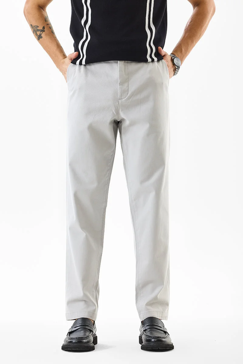 سنيتش Light Grey Solid Slim Fit Casual Trousers