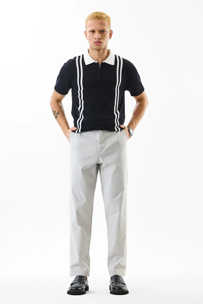 سنيتش Light Grey Solid Slim Fit Casual Trousers