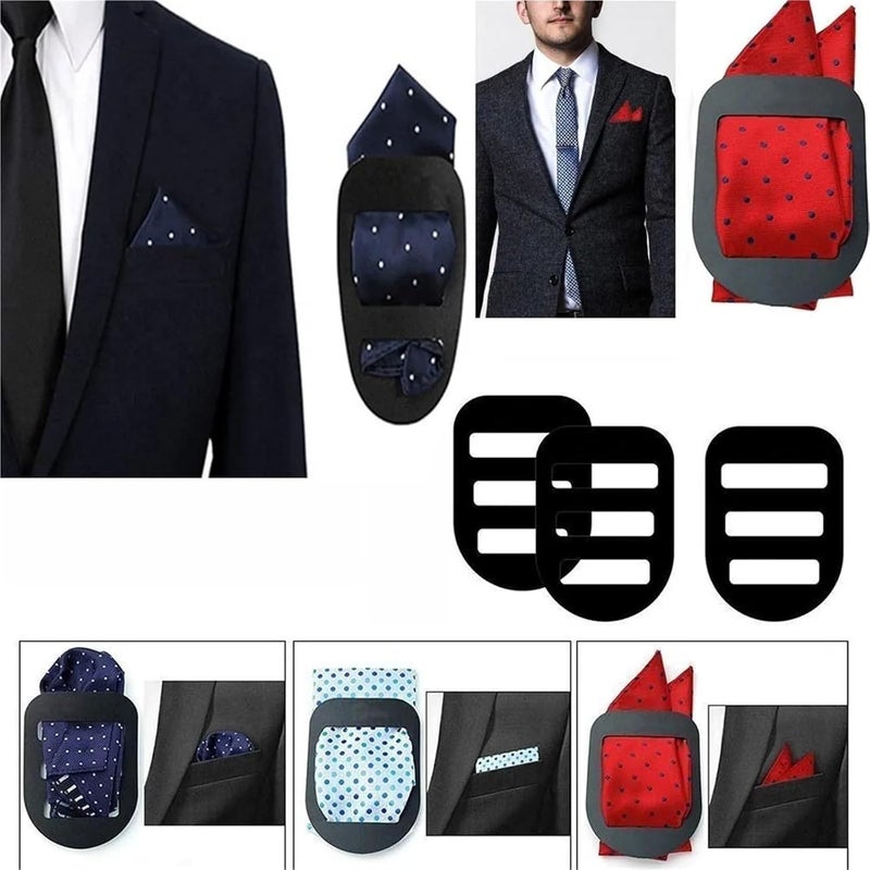 8PCS PP Pocket Squares Holder Black Universal Size Handkerchief Keeper Scarf Silk Fixed Clip Men - Image 4