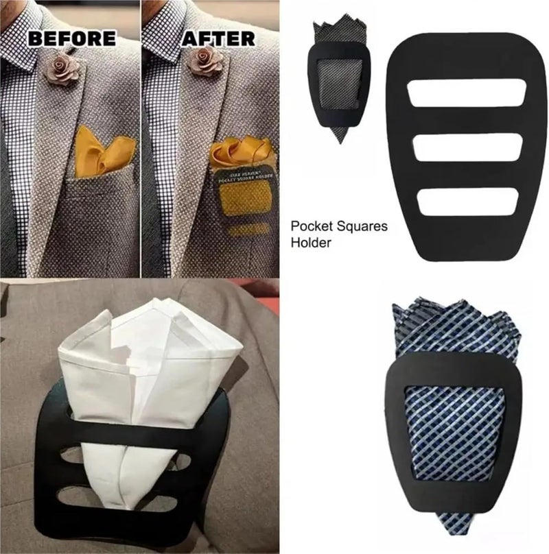 8PCS PP Pocket Squares Holder Black Universal Size Handkerchief Keeper Scarf Silk Fixed Clip Men - Image 5