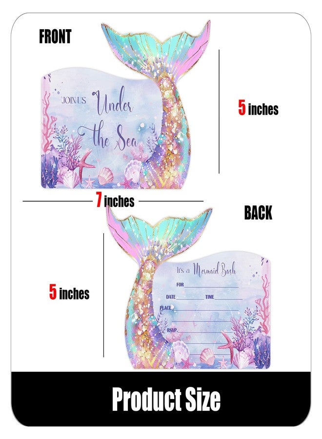 Putocopic 30Pcs Mermaid Girls Birthday Party Invitations, Mermaid Birthday Invitations with Envelopes for Kids Birthday Party, Pool Party, 5 * 7 Inches - Image 3