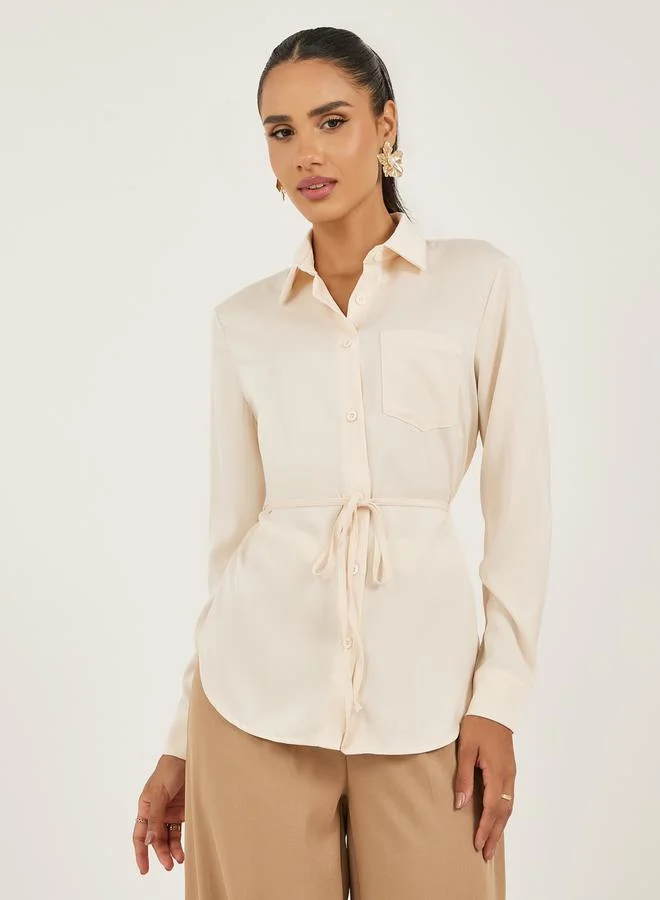 Styli Solid Regular Fit Spread Collar Shirt