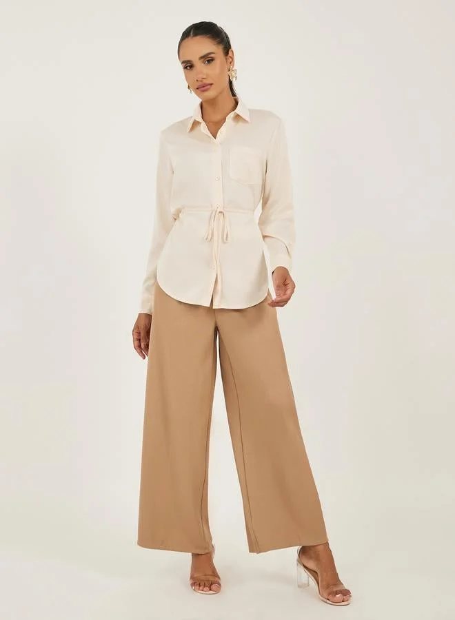 Styli Solid Regular Fit Spread Collar Shirt