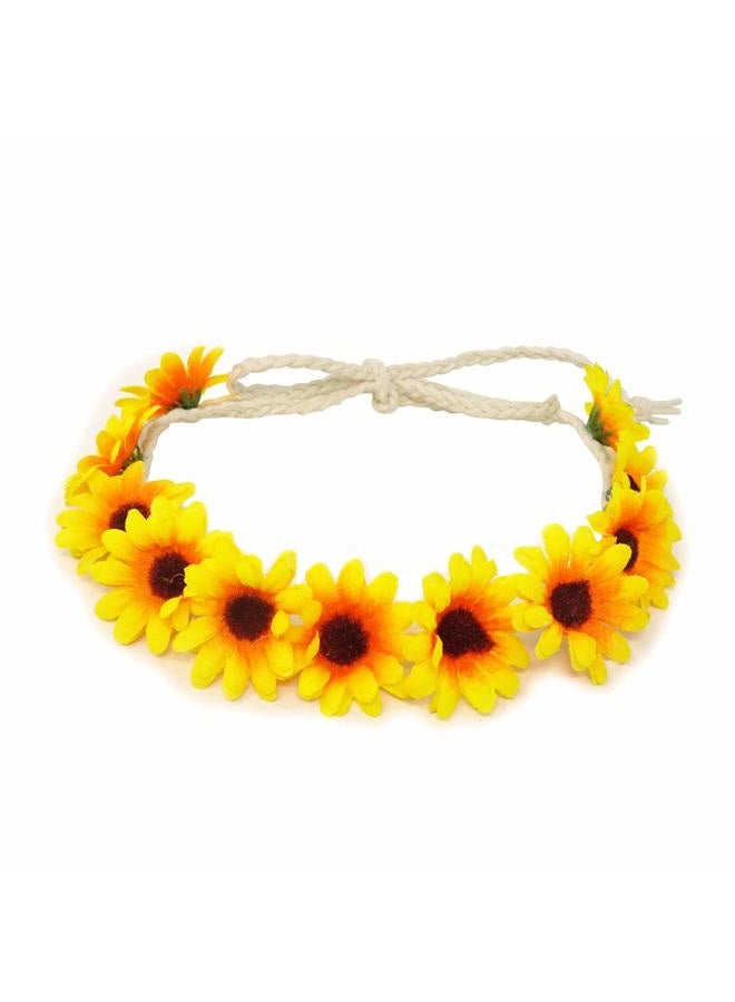 HONBAY 2PCS Fashion Flower Headband Sunflower Hair Wreath Festival Hair Band Bridal Headpiece (yellow+white) - Image 3