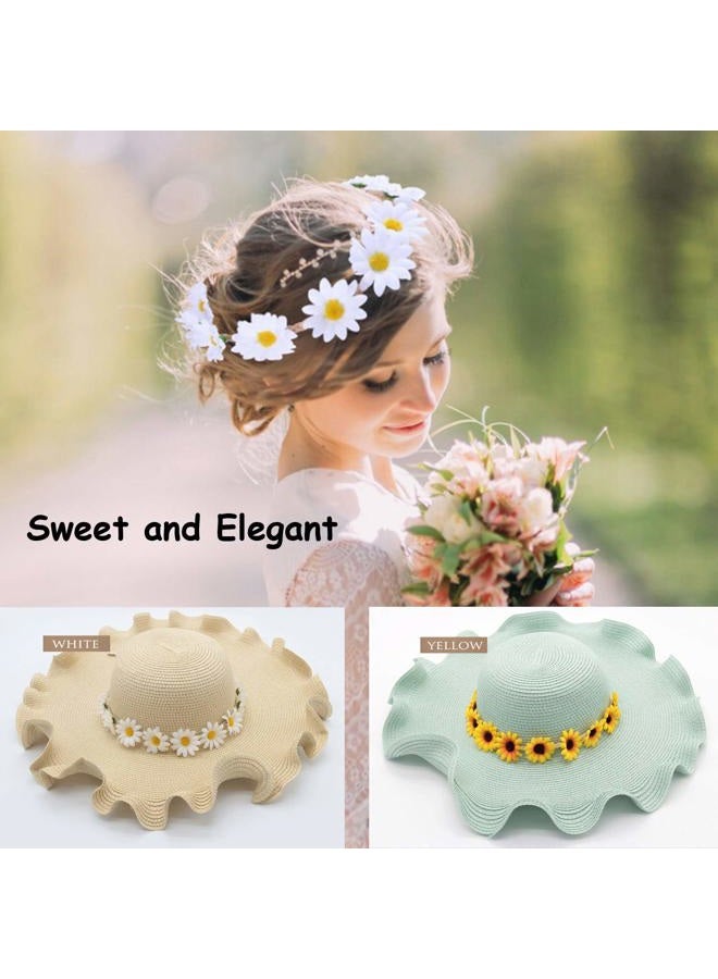 HONBAY 2PCS Fashion Flower Headband Sunflower Hair Wreath Festival Hair Band Bridal Headpiece (yellow+white) - Image 4