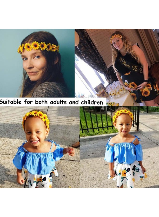 HONBAY 2PCS Fashion Flower Headband Sunflower Hair Wreath Festival Hair Band Bridal Headpiece (yellow+white) - Image 5