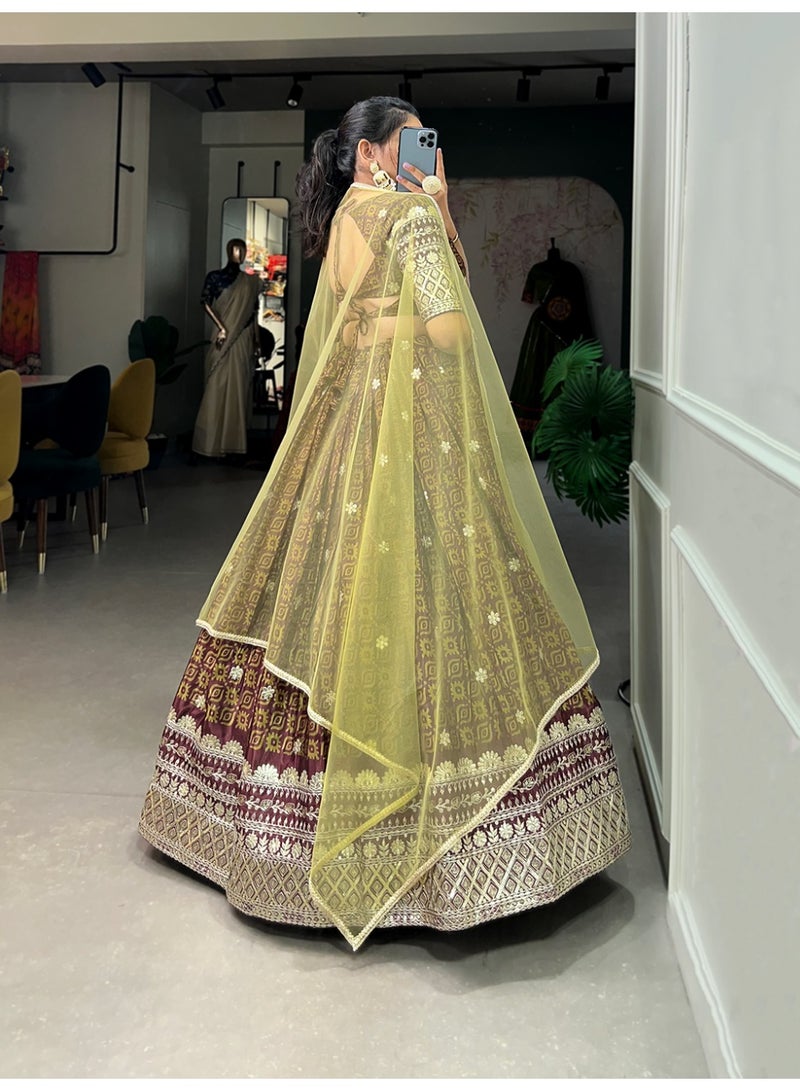 Super Asian Bridesmaids Special Chinnon Lehenga Set – Digital Print with Embroidery Sequins Work & Net Dupatta | Stitched Lehenga + Unstitched Blouse  - Image 2