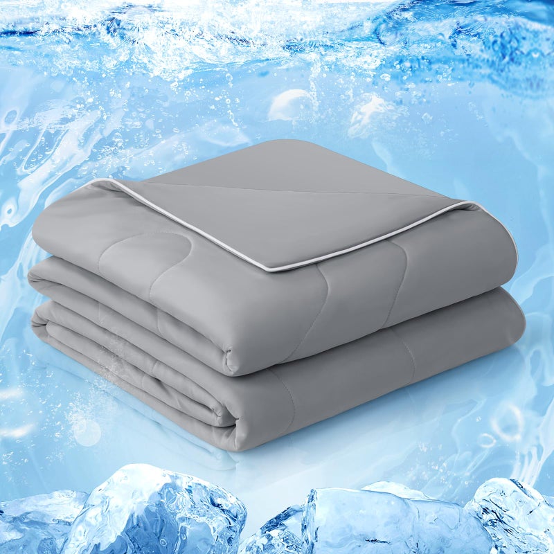 EASELAND Cooling Comforter Queen, Double-Sided Q-MAX 0.45+, Breathable Lightweight Summer Blanket, Gray, 90x90
