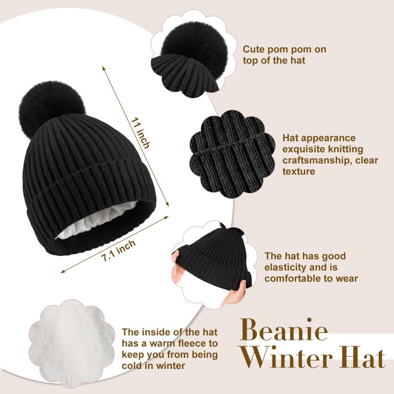 ShinyMatch 12 Pcs Winter Hat Gloves Scarf Earmuff Set Beanie Pompom Fleece Lining Hat Touch Screen Gloves Knitted Scarf(Black, White, Pink,Classic Style) - Image 3
