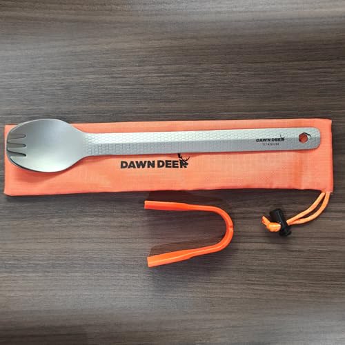 Dawn Deer 3 in1 Titanium Ultralight Cutlery Set, Long Handle Spoon and Spork, Camping tong, Travel Utensils with Bag (22CM) - Image 5