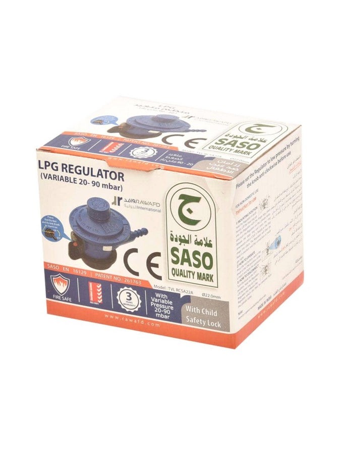 rawafd - LPG Gas Regulator 20-90 m Bar Blue/Black - Image 1