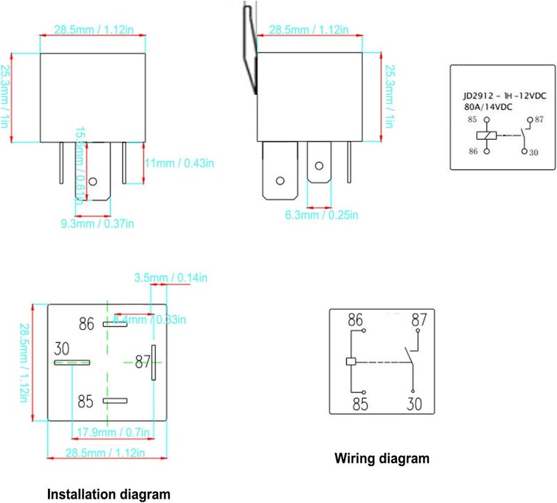 مرحل LED JD2912 بجهد 12VDC وقدرة 80A، مرحل إشارة دوران السيارة بـ 5 أطراف، تصميم مقاوم للصدمات مع 3 أسلاك مربعة الشكل، سهل التركيب للسيارات والدراجات النارية ذات الجهد 12V. - Image 2