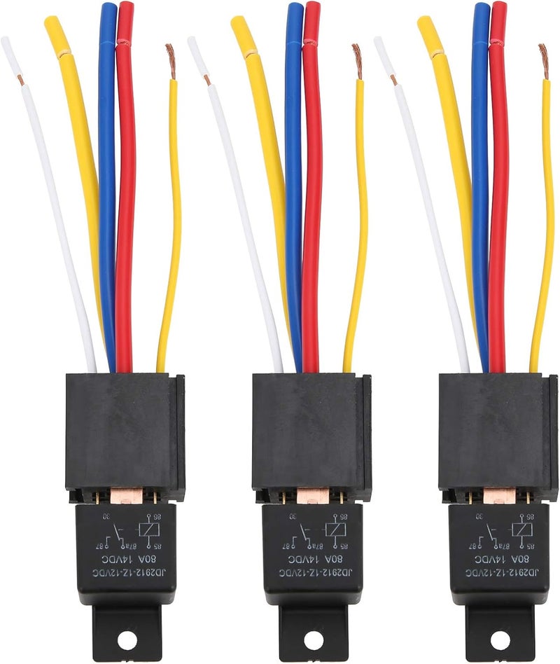 مرحل LED JD2912 بجهد 12VDC وقدرة 80A، مرحل إشارة دوران السيارة بـ 5 أطراف، تصميم مقاوم للصدمات مع 3 أسلاك مربعة الشكل، سهل التركيب للسيارات والدراجات النارية ذات الجهد 12V. - Image 1