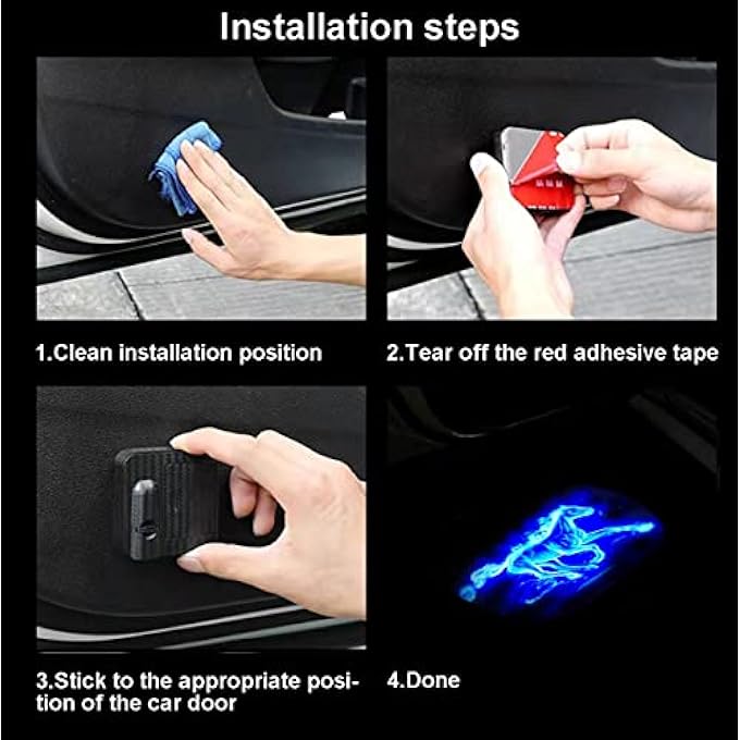 ريحني جهاز عرض شعار باب السيارة، قطعتان من ضوء الترحيب اللاسلكي، ضوء الظل، متوافق مع جميع موديلات فورد موستانج برونكو، لون أزرق، حصان - Image 4