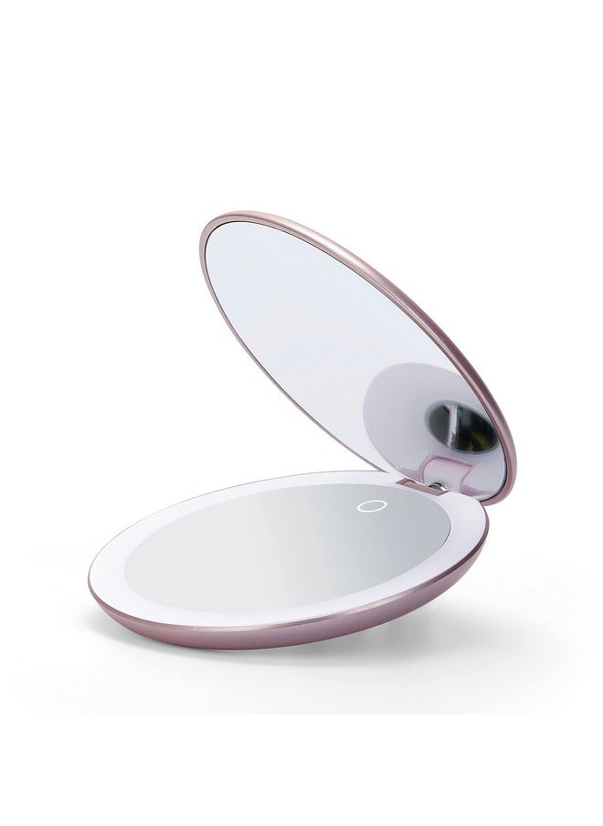Fancii - Fancii LED Lighted Travel Makeup Mirror, Rechargeable with 10x/1x Magnifying & 3 Light Settings - Compact, Portable, Large 5” Wide Hand Mirror for Handbag and Purses (Rose Gold) - Image 1