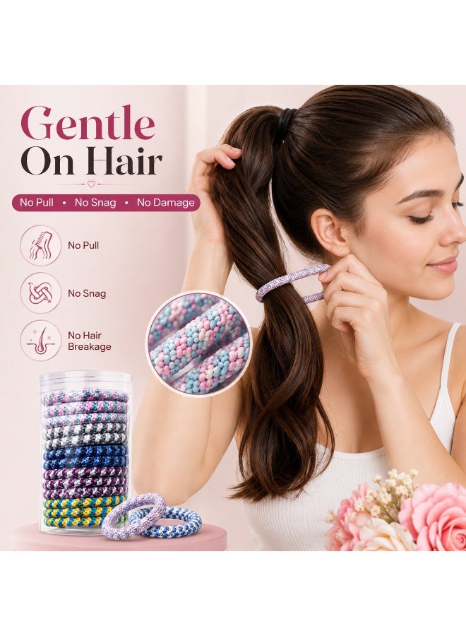 Dantiya 12 PCS  Hair Ties for Women & Girls, No Damage Hair Elastics, Stretchy Ponytail Holders, Woven Hair Bands, Thick Seamless Hair Accessories with Storage Container - Image 3