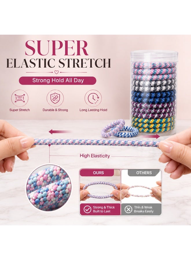 Dantiya 12 PCS  Hair Ties for Women & Girls, No Damage Hair Elastics, Stretchy Ponytail Holders, Woven Hair Bands, Thick Seamless Hair Accessories with Storage Container - Image 2