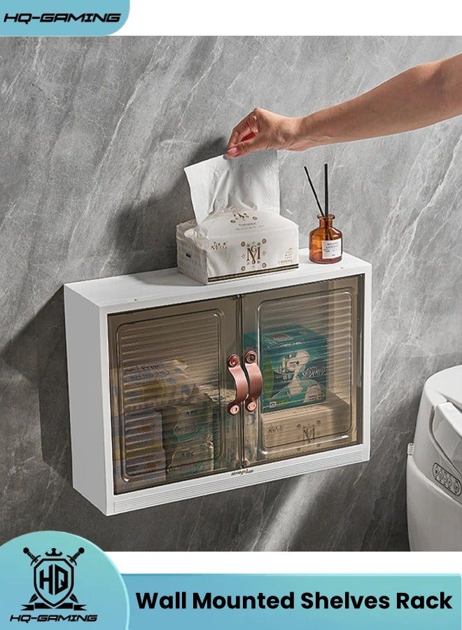 HQ-GAMING Bathroom Kitchen Wall Mounted Shelves Rack with Hooks Towel Bar Wall Storage Cabinet,White Kitchen Wall Organizer, No-Trace No Drilling Spice Rack Cosmetic Organiser for Bathroom Kitchen  - Image 1