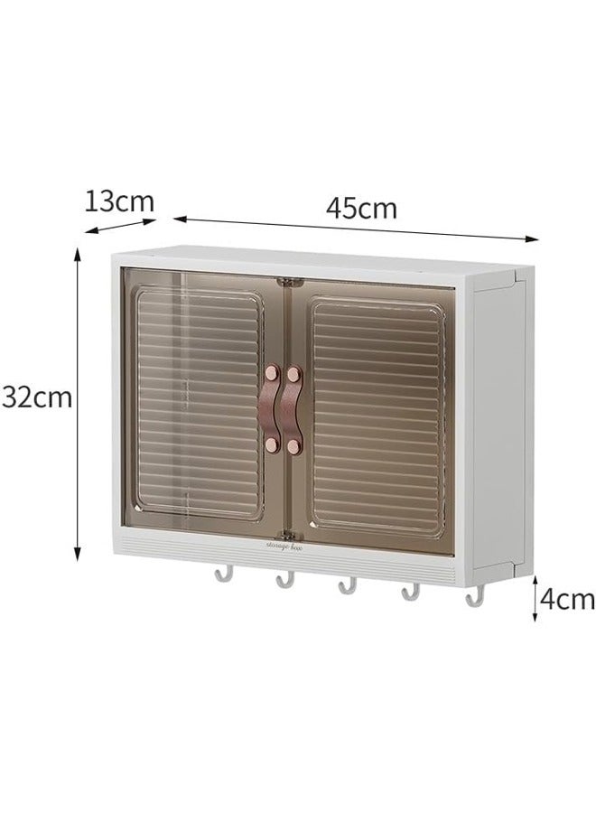 HQ-GAMING Bathroom Kitchen Wall Mounted Shelves Rack with Hooks Towel Bar Wall Storage Cabinet,White Kitchen Wall Organizer, No-Trace No Drilling Spice Rack Cosmetic Organiser for Bathroom Kitchen  - Image 2